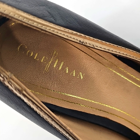 Cole Haan Black w Gold Trim Mary Jane Pointed Toe Pumps W Gold Heels Size: 9M - Picture 3 of 15